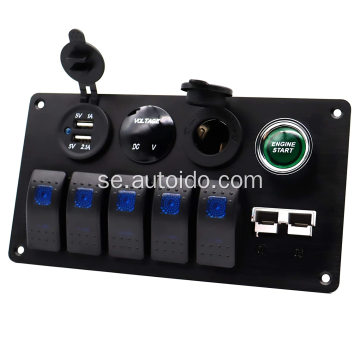 5 Gang Switch Panel USB -laddare med voltmeter